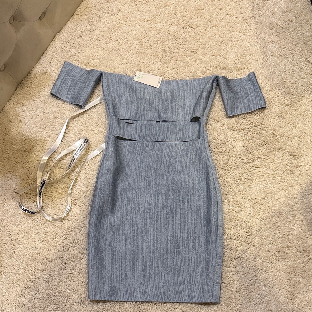 New mistress rocks Los Angeles mini dress bandage cutout small off shoulder blue